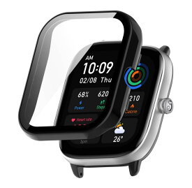 Amazfit GTS 4 Mini用ケース カバー PC+強化ガラスフィルム 9H硬度 全面保護 保護ケース 保護カバー 耐衝撃 アクセサリー (ブラック)