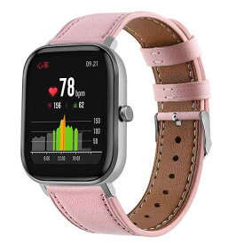 Leather Bands Compatible with Amazfit GTS/GTS2/GTS 2e/GTS 2 mini Band Men Women,Genuine Leather Wristband Replacement Band for Amazfit Bip U Pro/Bip/Bip Lite/Bip S/Bip S lite/Bip U (Pink)