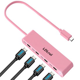 4ポート USB Cハブ 10Gbps USB-C - USB-Cポートハブ USB Cマルチポートアダプター Thunderbolt 3 - USB 3.2 Type Cハブ MacBook Pro/Air/iPad Pro/Chromebook/XPS用 フラッシュドライブ (充電&amp;ビデオなし) - ピンク
