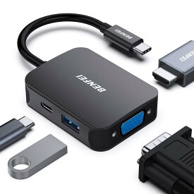 BENFEI 4in1 USB C ハブ、USB C-HDMI VGA USB3.0 PD充電アダプタ、タイプc HDMI VGA 変換アダプタ Thunderbolt 3/4 互換 iPhone 15 Pro/Max, MacBook Pro/Air 2023, iPad Pro, iMac, S23, XPS 17...黒…