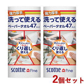 2個セット スコッティファイン(SCOTTIE fine) 洗って使えるペーパータオル 強力厚手 (47カット、1ロール) 日本製紙クレシア(Crecia)【送料込】