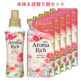 ソフラン アロマリッチ(Aroma Rich) 柔軟剤 Diana(ダイアナ) フェミニンローズアロマの香り 本体 480ml+詰替用 380ml×5個セット ライオン(LION)【送料込】