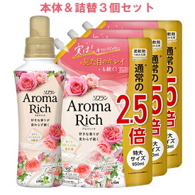 ソフラン アロマリッチ(Aroma Rich) 柔軟剤 Diana(ダイアナ) フェミニンローズアロマの香り 本体480ml+詰替用 特大サイズ 950ml×3個セット ライオン(LION)【送料込】
