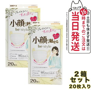 【2個セット】白元アース ビースタイル プリーツタイプ 小顔に魅せる ふつうサイズ 【プレミアムホワイト 20枚入】 女性用マスク 送料無料