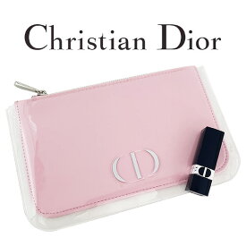 クリスチャンディオール ピンクエナメルポーチ+ルージュ ディオール #999V セット (ノベルティ)【Christian Dior】【W_92】【メール便可】