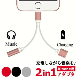 iPhone イヤホン 変換 アダプタ 2in1 コンバーター デュアル ヘッドホン ヘッドセット 3.5mm 端子 ポート 2 in 1 充電 音楽 再生 同時 通話 電話 ライトニング アイフォン 互換 ケーブル