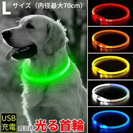 L 70cm 犬 猫 ペット 首輪 光る LEDライト 夜 散歩 長さ調整可 常時点灯 点滅 蛍光 USB充電 ペット 小型犬 中型犬 大型犬 安全 事故防止 夜光 発光 生活防水 キラキラライト おしゃれ