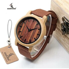 BOBO BIRD 竹製 腕時計 メンズ バンブー クォーツ ナイロンバンド 自然 素材 天然 軽い 男性 ブラウン シンプル ボボバード Watch bamboo