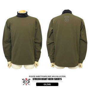 SY32 ゴルフ カットソー ハイネック モックネック メンズ 長袖 保温 ストレッチ ロゴ バイカラー 起毛 SY32BYSWEETYEARS SYG-25A1-35 2025秋冬