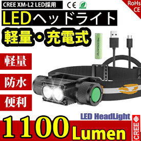 LED ヘッドライト USB充電式 高輝度 超軽量 強力 小型 CREE社製LED 1100ルーメン明るい 6モード SOS点滅 IPX6防水防塵