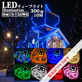 LEDチューブライト ロープライト 防水電源付き 8色可選 2芯タイプ 10m 直径10mm 300球 クリスマス イルミネーション