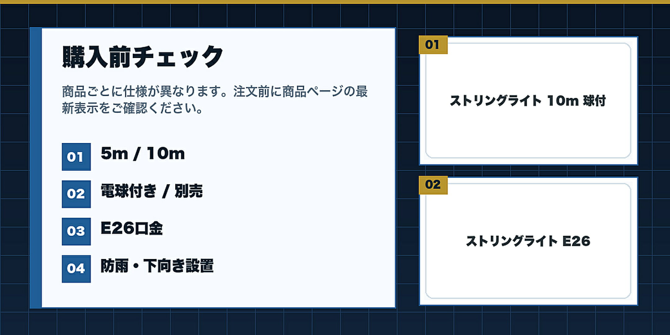 庭時間で選ぶ ストリングライトコード特集購入前に5m / 10m,電球付き / 別売,E26口金,防雨・下向き設置を確認するチェックリスト