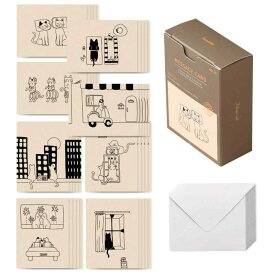 モノライク メッセージカード ミニカード モノキャット Message card Monocat - 40枚封筒20枚セットミニサイズデザイン文具お祝いのカード感謝カード
