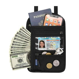 パスポートケース 首下げ RFID スキミング防止 セキュリティポーチ パスポートカバー 軽量 多機能 大容量 海外旅行 便利グッズ 首掛け ストラップ調節可 パスポートバッグ 男女兼用 ブラッ