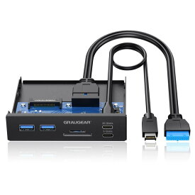 GRAUGEAR 20Gbps USB3.2 Gen2x2 Type-C 3.5インチベイ カードリーダー 内蔵型メモリカードリーダー/ライター 多機能PCマルチフロントパネルに搭載、6ポート USB-C ハブ、SD/MicroSDカードリーダー、USBポー