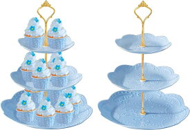 ケーキスタンド PPプラスチック お菓子皿 デザートスタンド お菓子 果物 ケーキ アフタヌーンティー パーティー 誕生日 結婚式 北欧の風 (ブルー円形)