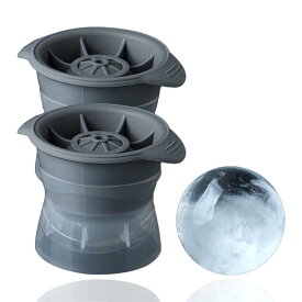 製氷器 製氷機 ロックアイス 大人の透明まる氷 フタ付 製氷皿 溶けにくい 透明氷 丸い氷直径6cm グレー 2個
