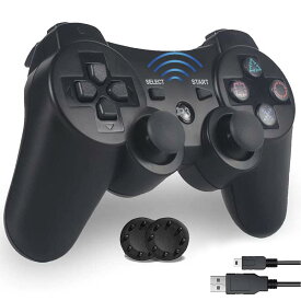 ANKDELL PS3 コントローラー 【2024新版】 Bluetooth ワイヤレス ゲームパッド usbケーブル DUALSHOCK3 用 ワイヤレスコントローラー 振動機能 充電式コントローラー アシストキャップ 2枚付き (ブラッ