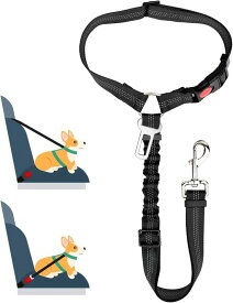 犬 シートベルト ペットシートベルト 車専用リード ドライブシートベルト 助手席 飛び出し防止 伸縮性あり 長さ調節可 (ブラック)