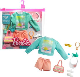 Mattel - Barbie Storytelling Fashion Inspired by Roxy Pack, Sweatshirt with Roxy Graphic, Orange Shorts &amp; Beach-Themed Accessories Dolls Including Camera