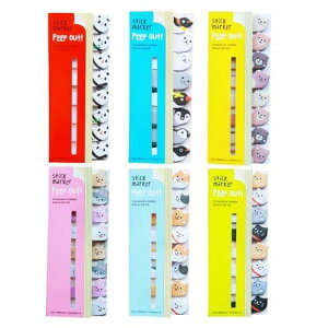 ポストイット フィルム 付箋 見出し 付箋シート 6個セット 8パターン 各15枚 メモ かわいい 動物 ふせん 貼り付け式 ブックマーク 文房具 勉強 仕事 かわいい