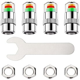 タイヤ空気圧監視 エアバルブキャップ 4個セット 監視バルブセンサー 3色表示の説明 状態を把握 外部バルブ検出 内蔵アクセサリー 漏れを防止 実際の状況を監視 自動車 汎用パーツ 盗難防