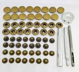 ミライヤ レザークラフト バネ ホック打ち具セット 15mm 15組セット スナップ ボタン 穴あけポンチ 打ち具 打ち台 ハトメ抜き 手芸 ハンドメイド 革DIY （合計15組＋4点打ち具）