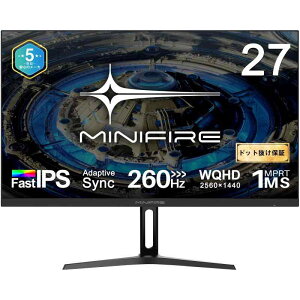 Minifire 27�C���` �Q�[�~���O���j�^�[ WQHD 2560×1440 240Hz �����t���b�V�����[�g 1ms�������x�iMPRT�jFast IPS�p�l�� HDR10�Ή� �t���b�J�[�t���[ �u���[���C�g�y�� 130% sRGB 99% DCI-P