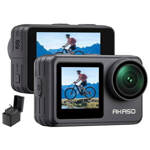 AKASO Brave 7 LE �A�N�V�����J���� 4K60FPS 20MP IPX7�{�@�h�� 40M�h�� �����J���� �Z����Ԃ�␳ �f���A���J���[�X�N���[�� �^�b�`�p�l���� �^�C�����v�X WiFi/Type-C�O���}�C�N�Ή� 1350mAh�o�b�e���[