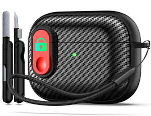 RFUNGUANGO for Airpod Pro �P�[�X (2023/2022/2019) ���b�N�t���A�J�[�{���t�@�C�o�[ �u���b�N Airpods Pro �� 2 ����/�� 1 ����P�[�X (USB-C/Lightning �P�[�u��) ���b�h�X�C�b�`