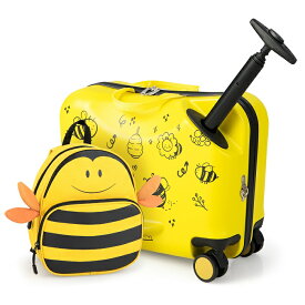 子供用 キッズ用 スーツケース 2点セット キッズキャリー 子供用キャリー キャリーケース リュックサック 機内持込み可能 キッズキャリーケース 子どもキャリーケース 乗れるタイプ 可愛い イエロー 蜜蜂柄