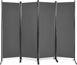 COSTWAY パーテーション 間仕切り 4連 幅220cm 高さ173cm キャスター無し 目隠し 屏風 折りたたみ式 自立式 事務所 会議室 病院 カフェ ブラック/グレー