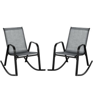 COSTWAY ガーデンチェア 2脚セット 肘掛け 耐荷重150kg ラウンジチェア パティオロッキングチェア 屋外用 揺れる椅子 快適な座り心地 通気性 耐久性 安定性 滑り止め 組み立て簡単