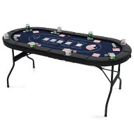 COSTWAYポーカーテーブル 8人用 折りたたみ ポーカーマット 麻雀卓 完成品 幅182x奥行82x高さ75cm パッド…