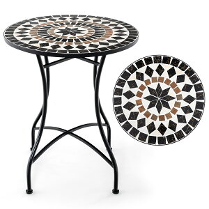 送料無料 ガーデンテーブル 直径60cm ×高さ72cm 防水 カフェテーブルコーヒーテーブル モザイクタイル庭テーブルベランダ テーブルアンティーク調 庭 テラス アウトドア パティオテーブル 屋