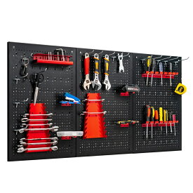 COSTWAY 壁掛け 工具収納ラック ツールボックス フック付き 壁掛け式ツール収納棚 工具収納 DIY道具 小物収納 ガレージ 工場 作業場 ワークショップ