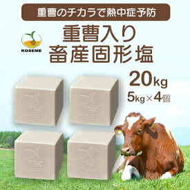 【送料無料】KOSEME 重曹入り畜産用 固形塩 5kg×4個・単品もあり｜ミネラル配合・防雨コーティング技術 ｜牛 / 乳牛 / 肉牛用 暑熱ストレス対策｜ルーメン pH 調整・酸毒症予防 ｜高密度成形 1 頭あたり 50g / 日目安 家畜 塩