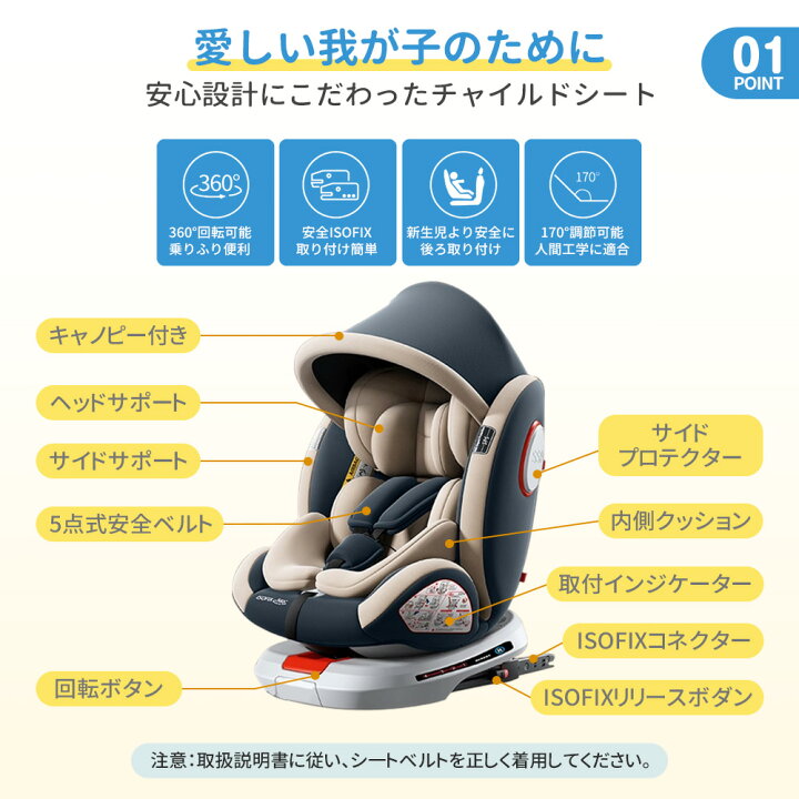 楽天市場】チャイルドシート 360度回転式 Isofix 新生児 0歳~12歳 安全 