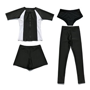 2025年新作! レギンス付き!水着 レディース フィットネス水着 セパレート 半袖 ジム プール 競泳水着 体型カバー レギンス ハーフパンツ 4点セット フロントジッパー 大きいサイズ ママ水