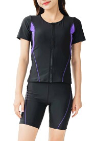 【公式】 【スイムキャップ付き 新発売!!】 水着 レディース フィットネス水着 競泳水着 めくれ防止 セパレート 水着 半袖 ジム プール フロントジッパー 2点セット 大きいサイズ ママ水着 30代 40代 50代 かわいい 人気 COTARON コタロン　送料無料