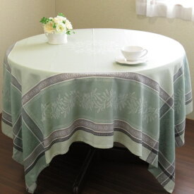【フランス直輸入】撥水加工ジャガード織テーブルクロス（160×160cm）正方形 オリヴィア　グリーン