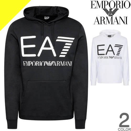 エンポリオ アルマーニ パーカー プルオーバーパーカー メンズ ロゴ プリント 長袖 ブランド 大きいサイズ 黒 白 ブラック ホワイト  EMPORIO ARMANI EA7 Logo Series Hooded Sweatshirt 6KPM69 PJBWZ |  Cotonas（コトナス）