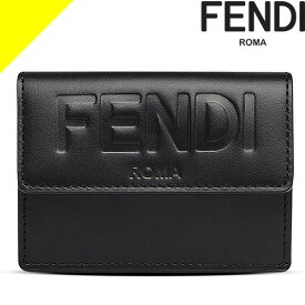 フェンディ 財布 三つ折り財布 ミニ財布 小銭入れあり レディース メンズ コンパクト ロゴ レザー 本革 ブランド プレゼント 黒 ブラック FENDI Compact Fendi Roma tri-fold wallet 8M0395 AAYZ
