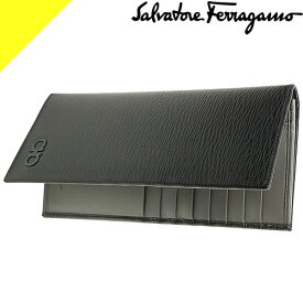 フェラガモ 財布 長財布 メンズ ガンチーニ 小銭入れあり ブランド かぶせ 本革 革 黒 ブラック FERRAGAMO GANCINI ORGANIZER WALLET 66A069 733359