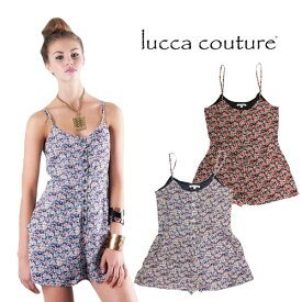 ルッカクチュール サロペット オールインワン レディース ショートパンツ キャミソール 夏 きれいめ 綿 コットン 大きいサイズ おしゃれ 花柄 ブランド 黒 紺 ブラック ネイビー lucca couture [ネコポス発送]