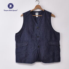 【POST OVERALLS】ポストオーバーオールズRoyal Traveler Vest (#1512CLI) ロイヤルトラベラー ベストcotton/linen denim indigo コットンリネンデニム インディゴ