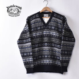 【JAMIESONS】ジャミーソンズ（ジャミソンズ）V NECK SWEATERVネックセーターフェアアイル柄NAVY ネイビー《S-20》