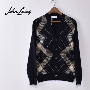 yJohn LaingzWCArgyle V neck Cardigan A[KCVlbNJ[fBK Z[^[100% Pure Cashmere sAJV~ANAVY lCr[sS-50t