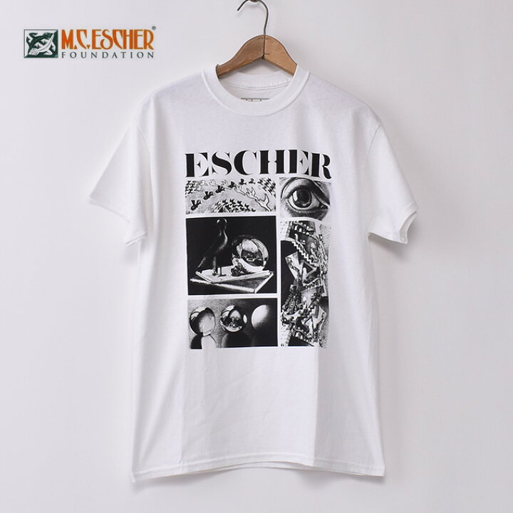escher 楽天市場】【MC Escher】MC エッシャー Maurits Cornelis Escher（マウリッツ・コルネリス・エッシャー）プリントＴシャツCOLLAGEWHITE  ホワイト[ネコポス対応] : Cott
