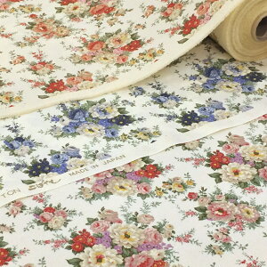 【10cm単位】生地 花柄 布 バラの花束 綿 ツイル コットンこばやし レトロ ピンク ブルー 赤 系 おしゃれ 布地 110cm幅 商用利用可能 メール便2mまで